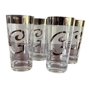 Set 4 VTG  MCm Silver Rim Band Highball  Glasses Letter G Monogram Thorpe Style